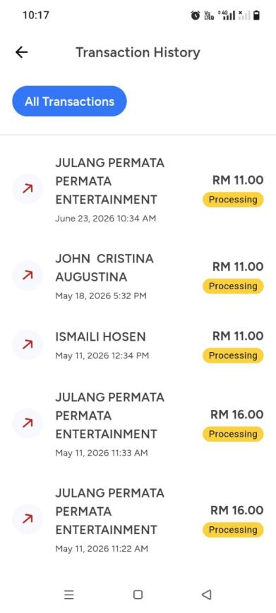 Transaction History - view records of successful, pending and cancelled transactions