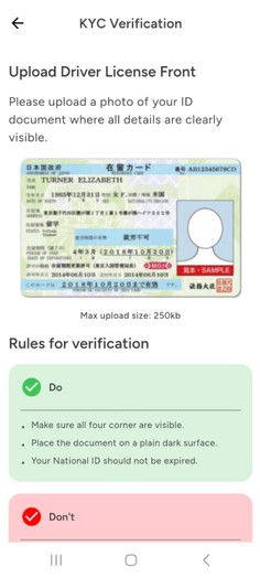 Upload photos of your document (front and back) and take a selfie facing forward